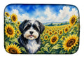 Havanese in Sunflowers Dish Drying Mat Absorbent Dish Drying Mat Pad for Kitchen Counter Dish Drainer Mat for Countertop, 14 x 21", Multicolor