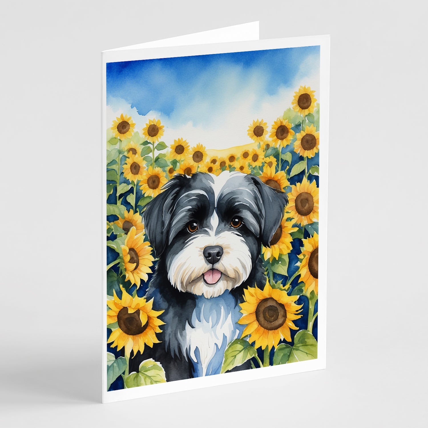 Havanese in Sunflowers Greeting Cards Pack of 8 Blank Cards with Envelopes Whimsical A7 Size 5x7