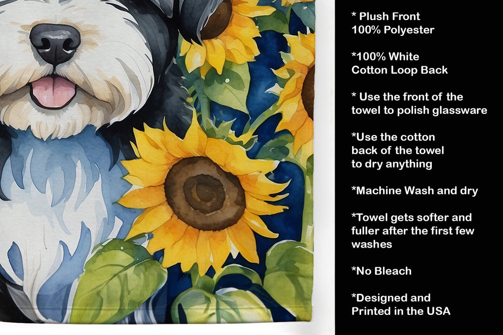 Havanese in Sunflowers Kitchen Towel Velour Plush Front and Cotton Loop Back Machine Washable