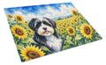 Havanese in Sunflowers Cutting Board Tempered Glass Kitchen Cutting Surface, Heat Resistant Chopping Board with Non-Slip Feet, Decorative Food Prep & Serving