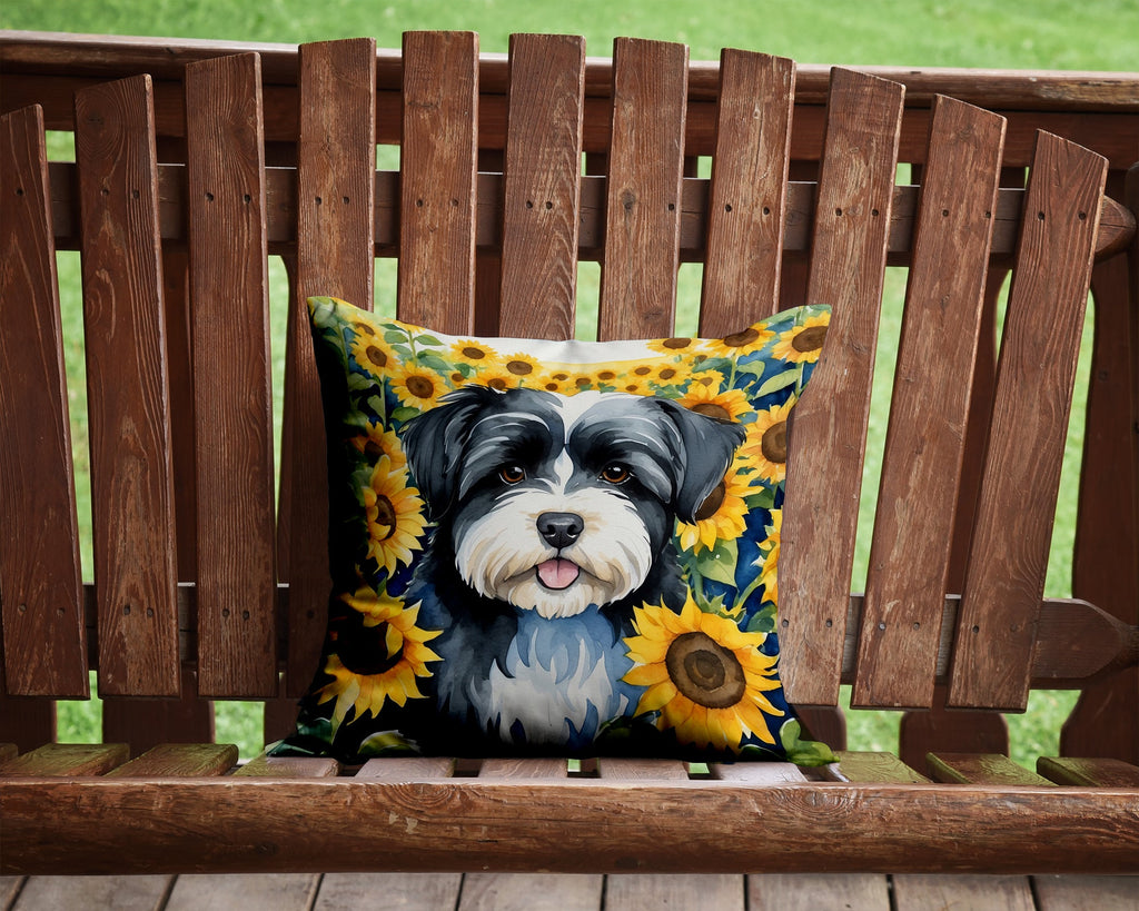Havanese in Sunflowers Decorative Throw Pillow 14x14 Indoor Outdoor Accent Cushion, Fabric Cover with Insert for Sofa, Bed, Porch & Living Room