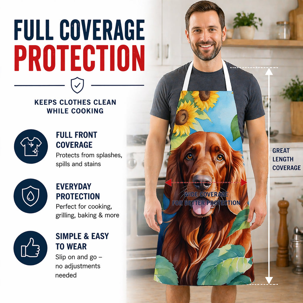 Irish Setter in Sunflowers Apron Cooking Kitchen Server Baking Crafts Gardening for Adult Women Men, Unisex, Large, Multicolor