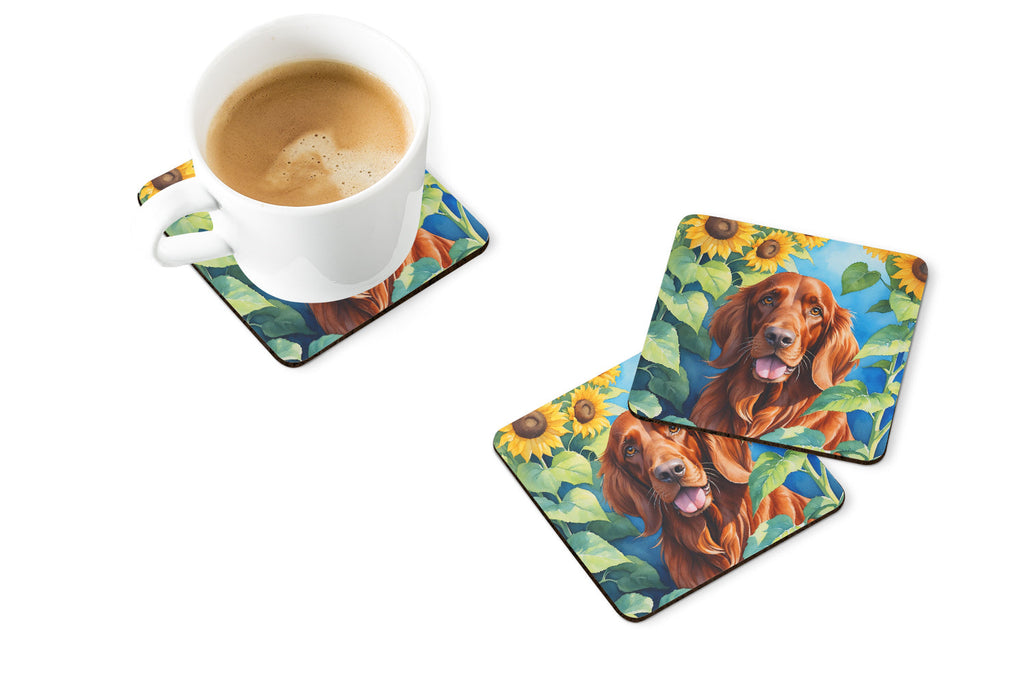 Irish Setter in Sunflowers Foam Coasters Set of 4 Cup Coasters for Indoor Outdoor, Tabletop Protection, Anti Slip, Mouse pad Material