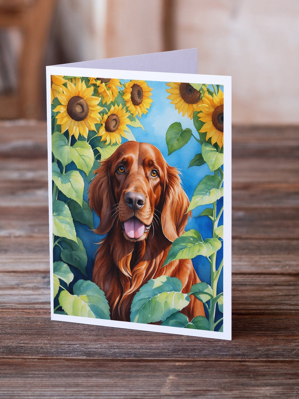 Irish Setter in Sunflowers Greeting Cards Pack of 8 Blank Cards with Envelopes Whimsical A7 Size 5x7