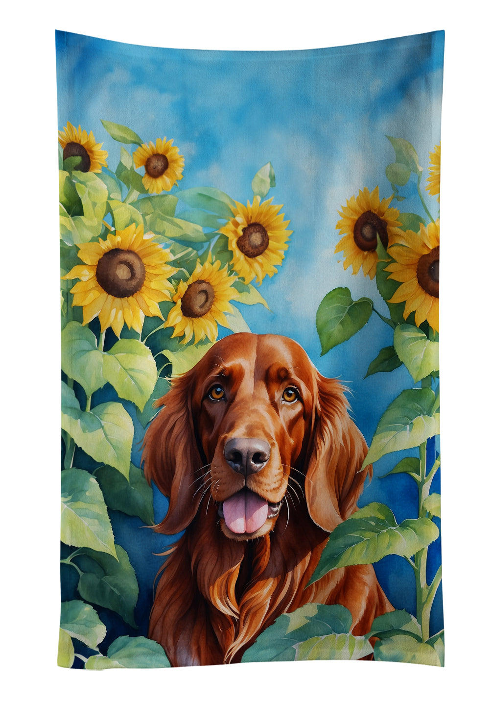 Irish Setter in Sunflowers Kitchen Towel Velour Plush Front and Cotton Loop Back Machine Washable