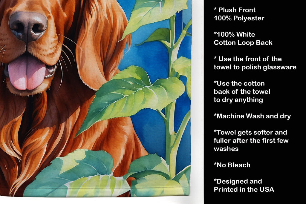 Irish Setter in Sunflowers Kitchen Towel Velour Plush Front and Cotton Loop Back Machine Washable