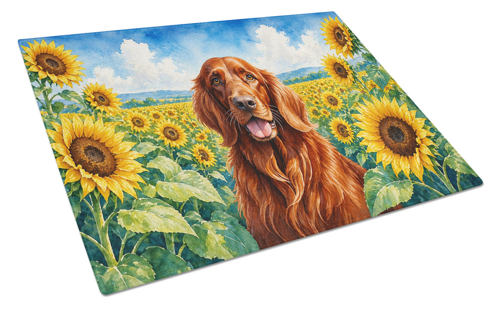Irish Setter in Sunflowers Cutting Board Tempered Glass Kitchen Cutting Surface, Heat Resistant Chopping Board with Non-Slip Feet, Decorative Food Prep & Serving