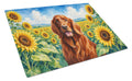 Irish Setter in Sunflowers Cutting Board Tempered Glass Kitchen Cutting Surface, Heat Resistant Chopping Board with Non-Slip Feet, Decorative Food Prep & Serving
