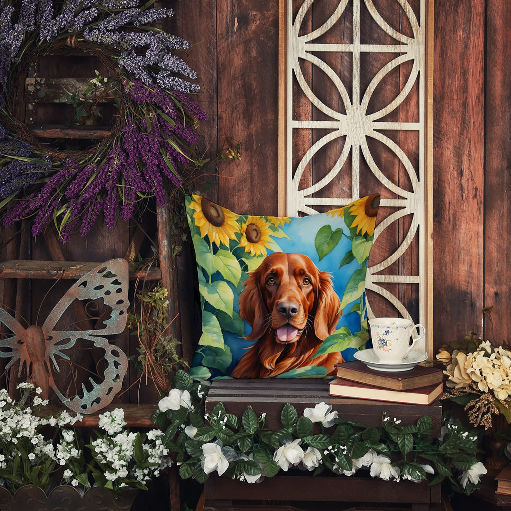 Irish Setter in Sunflowers Decorative Throw Pillow 18x18 Indoor Outdoor Accent Cushion, Fabric Cover with Insert for Sofa, Bed, Porch & Living Room