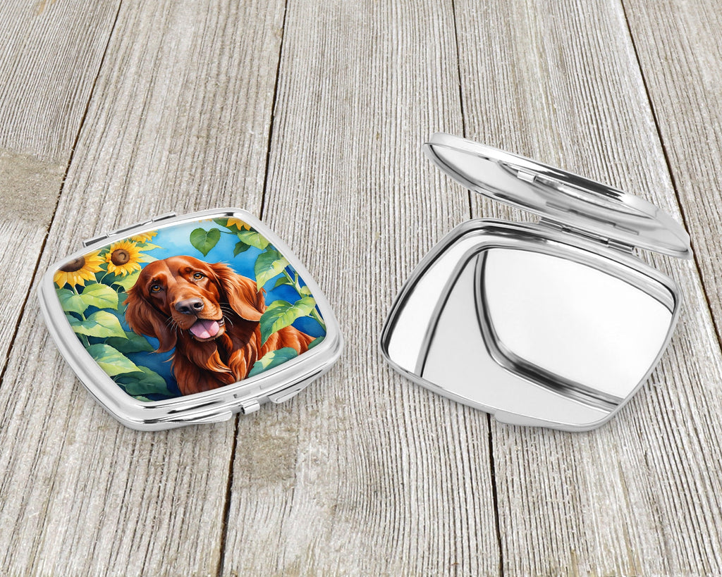 Irish Setter in Sunflowers Compact Mirror Decorative Travel Makeup Mirror for Women Girls Gifts Pocket Makeup Mirror Folding Handheld