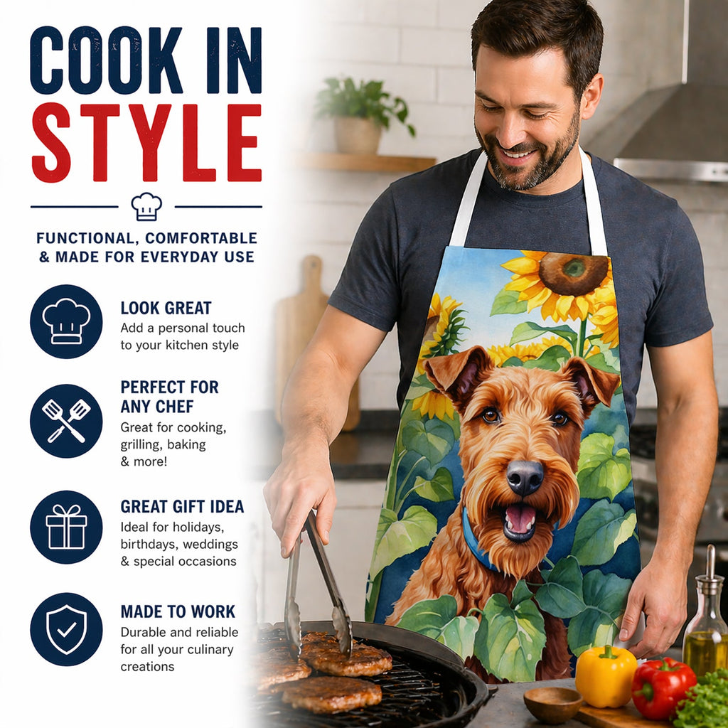 Irish Terrier in Sunflowers Apron Cooking Kitchen Server Baking Crafts Gardening for Adult Women Men, Unisex, Large, Multicolor