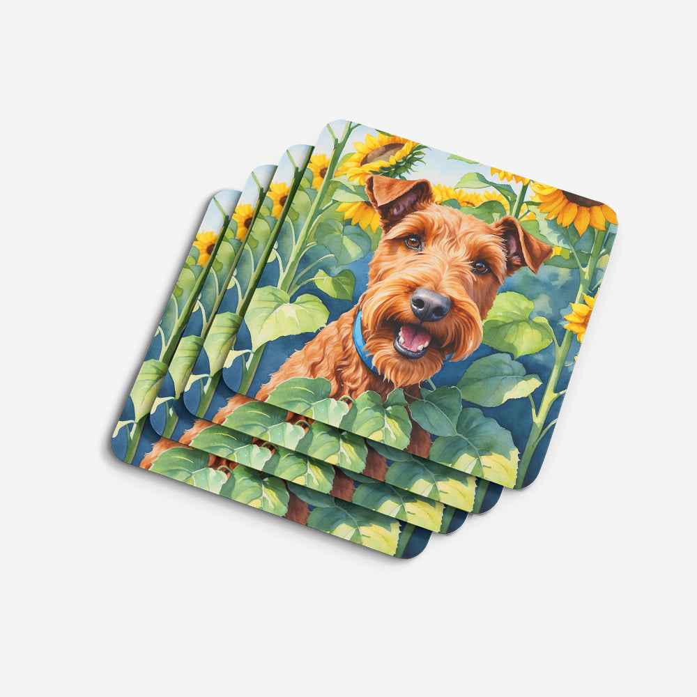 Irish Terrier in Sunflowers Foam Coasters Set of 4 Cup Coasters for Indoor Outdoor, Tabletop Protection, Anti Slip, Mouse pad Material