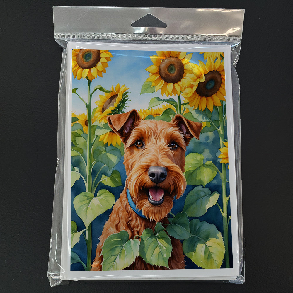 Irish Terrier in Sunflowers Greeting Cards Pack of 8 Blank Cards with Envelopes Whimsical A7 Size 5x7