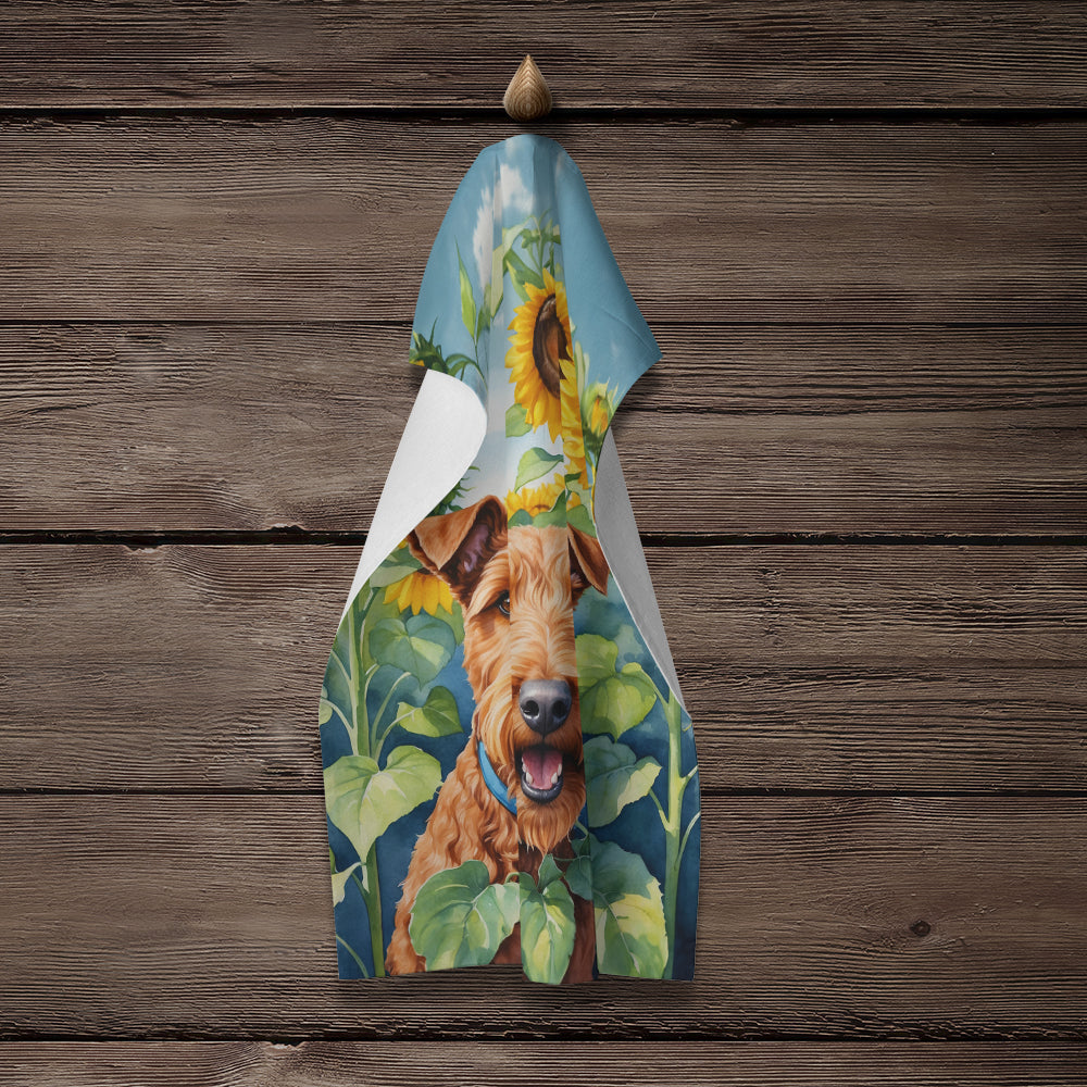 Irish Terrier in Sunflowers Kitchen Towel Velour Plush Front and Cotton Loop Back Machine Washable