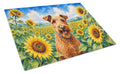 Irish Terrier in Sunflowers Cutting Board Tempered Glass Kitchen Cutting Surface, Heat Resistant Chopping Board with Non-Slip Feet, Decorative Food Prep & Serving