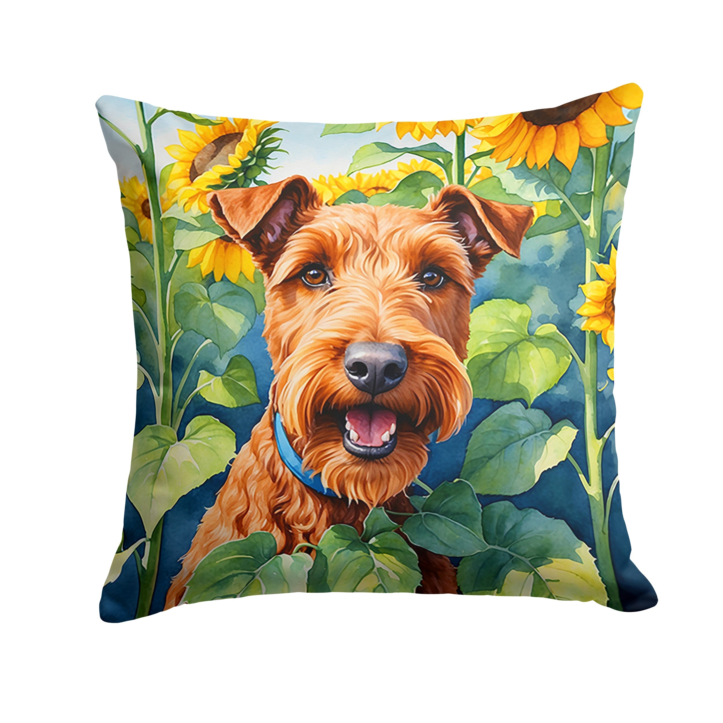 Irish Terrier in Sunflowers Decorative Throw Pillow 18x18 Indoor Outdoor Accent Cushion, Fabric Cover with Insert for Sofa, Bed, Porch & Living Room