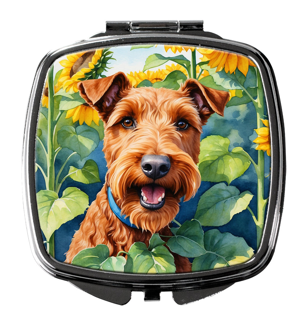 Irish Terrier in Sunflowers Compact Mirror Decorative Travel Makeup Mirror for Women Girls Gifts Pocket Makeup Mirror Folding Handheld