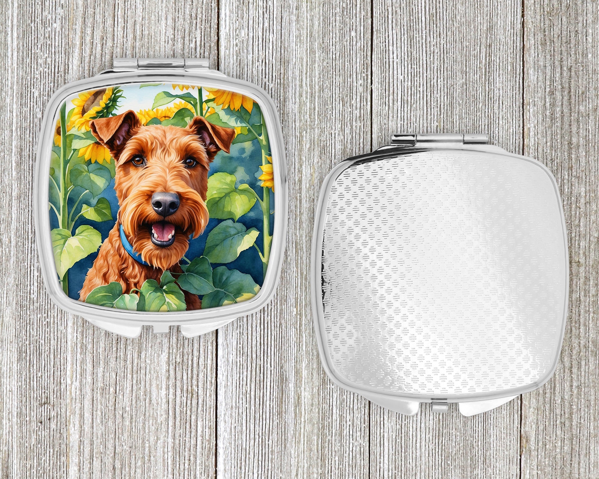 Irish Terrier in Sunflowers Compact Mirror Decorative Travel Makeup Mirror for Women Girls Gifts Pocket Makeup Mirror Folding Handheld