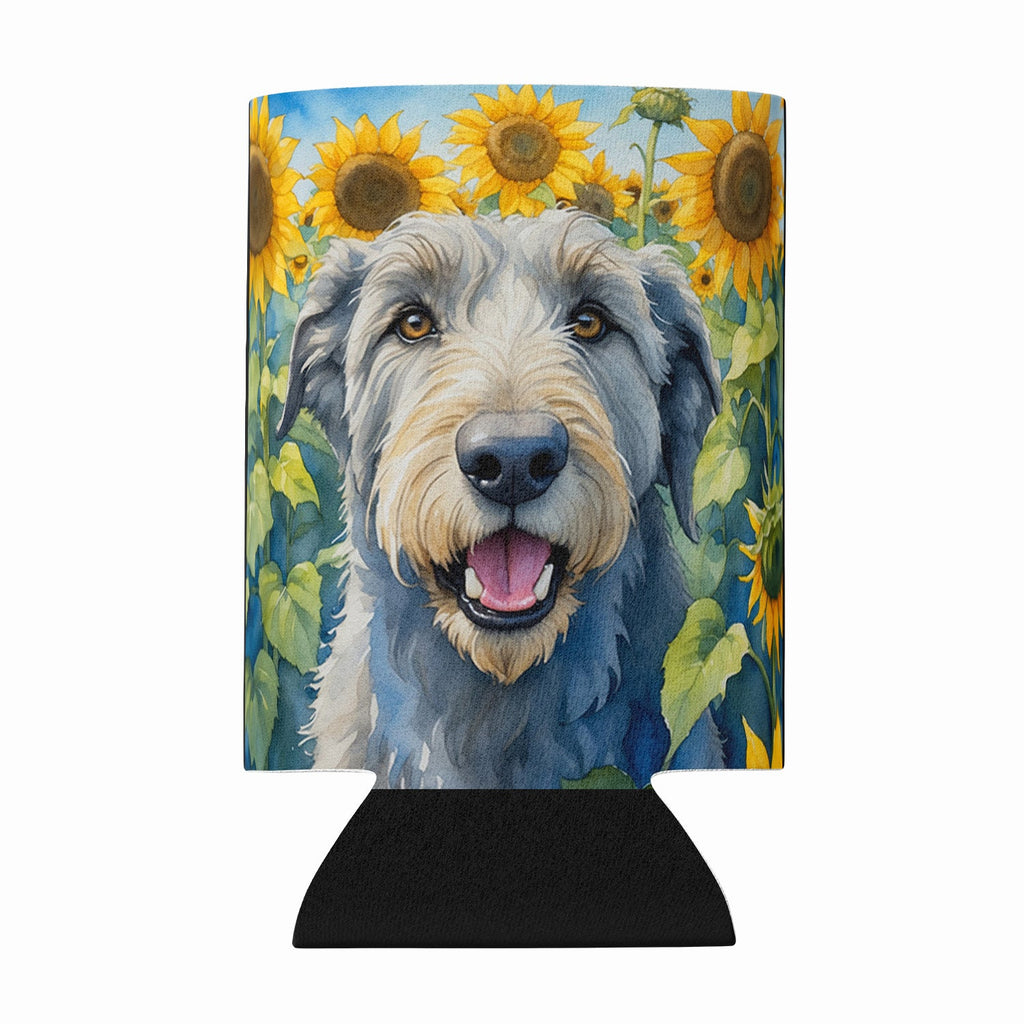 Irish Wolfhound in Sunflowers Can or Bottle Hugger Cooler Sleeve for Standard 12 oz Cans, Insulated Foam Beer & Soda Can Hugger Reusable
