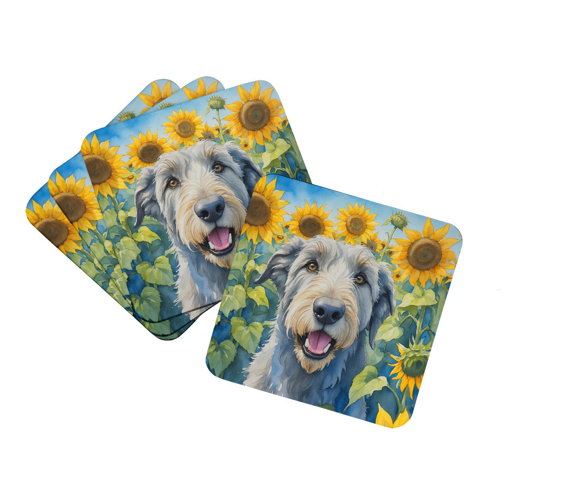 Irish Wolfhound in Sunflowers Foam Coasters Set of 4 Cup Coasters for Indoor Outdoor, Tabletop Protection, Anti Slip, Mouse pad Material