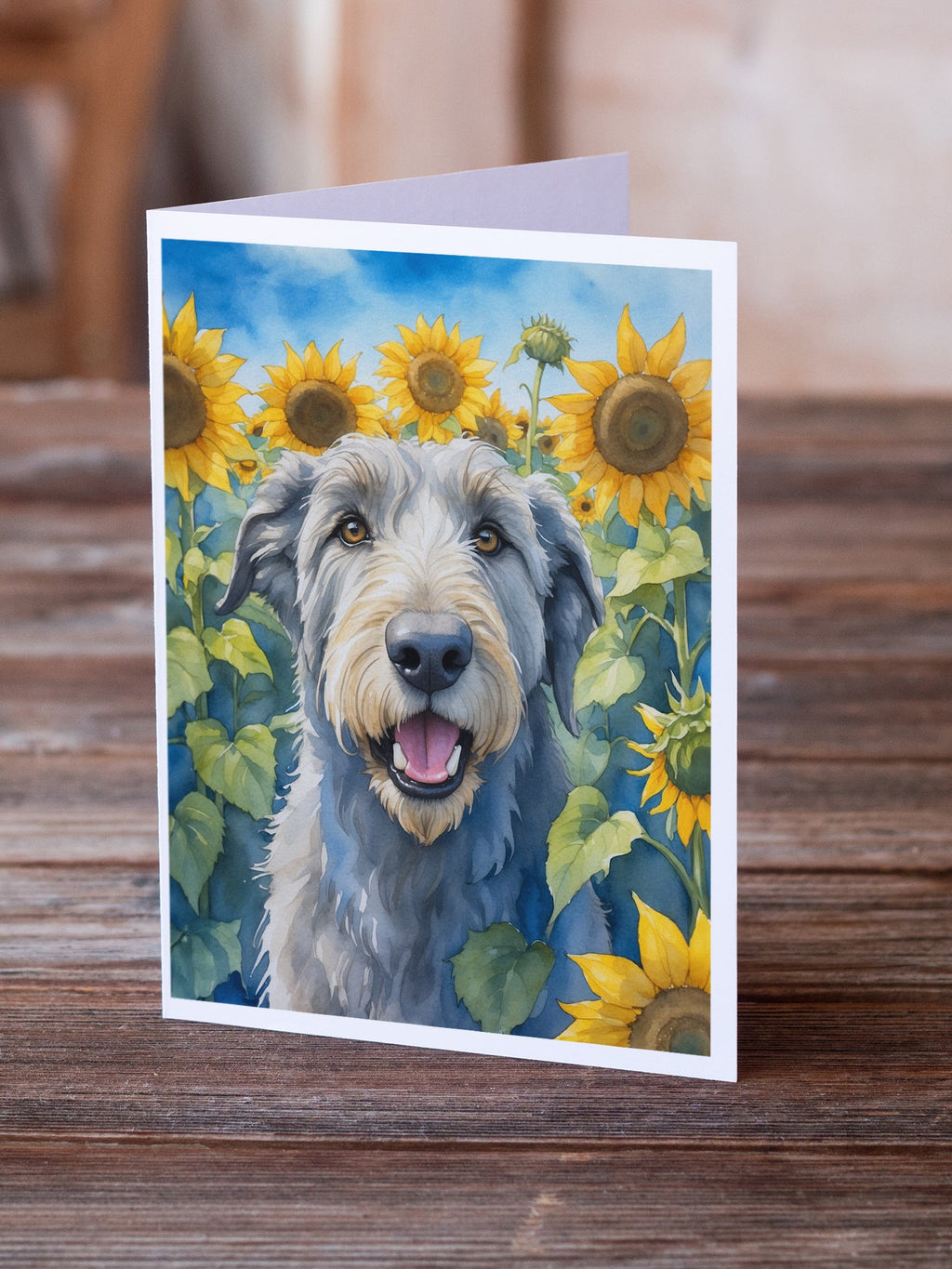 Irish Wolfhound in Sunflowers Greeting Cards Pack of 8 Blank Cards with Envelopes Whimsical A7 Size 5x7
