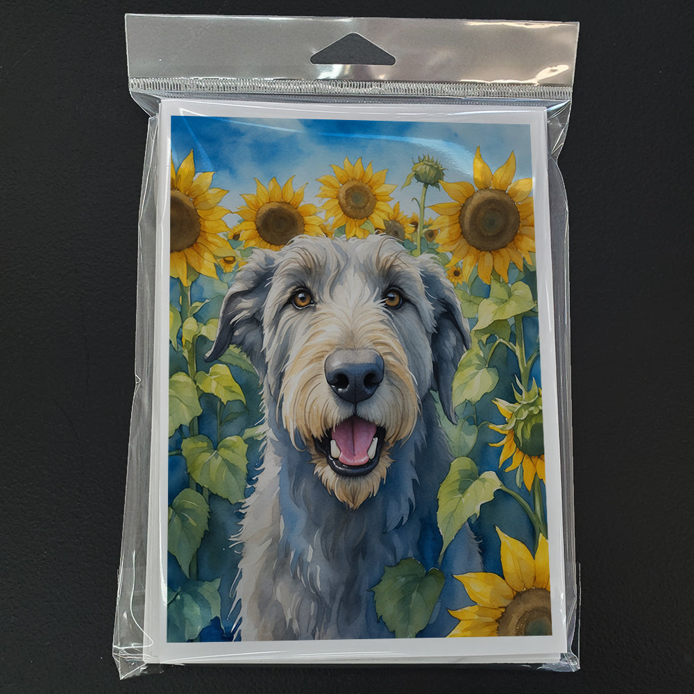 Irish Wolfhound in Sunflowers Greeting Cards Pack of 8 Blank Cards with Envelopes Whimsical A7 Size 5x7
