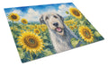 Irish Wolfhound in Sunflowers Cutting Board Tempered Glass Kitchen Cutting Surface, Heat Resistant Chopping Board with Non-Slip Feet, Decorative Food Prep & Serving