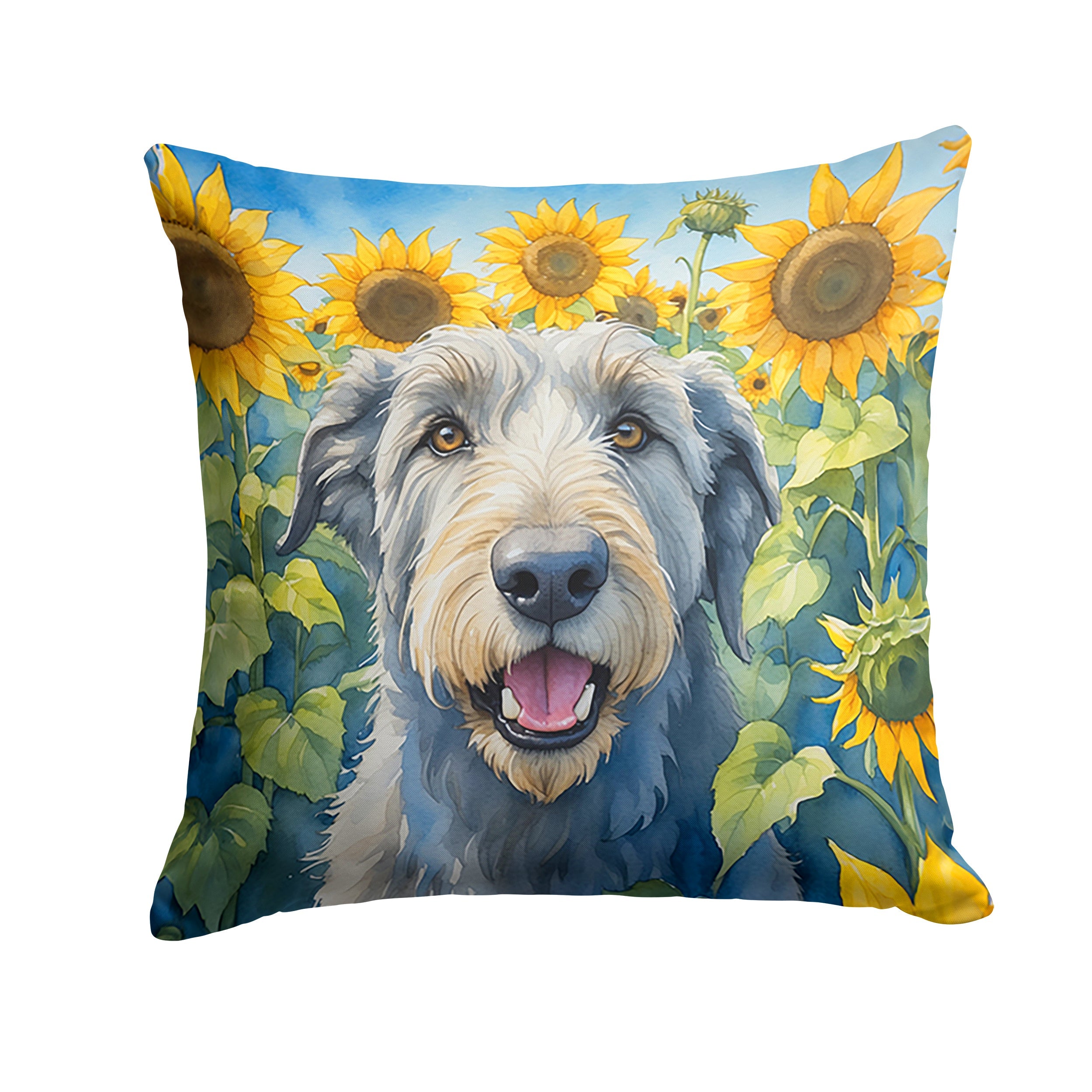 Irish Wolfhound in Sunflowers Decorative Throw Pillow 18x18 Indoor Outdoor Accent Cushion, Fabric Cover with Insert for Sofa, Bed, Porch & Living Room