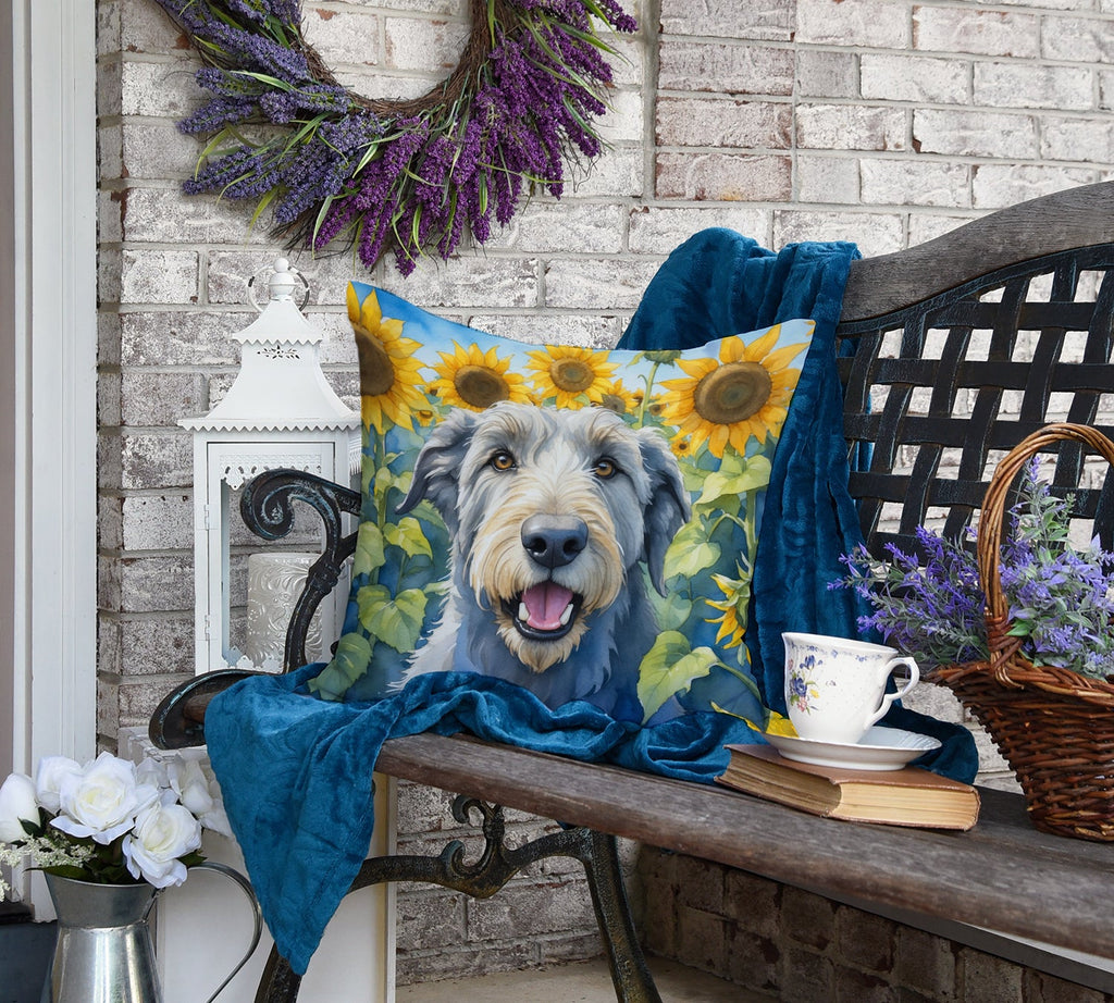 Irish Wolfhound in Sunflowers Decorative Throw Pillow 18x18 Indoor Outdoor Accent Cushion, Fabric Cover with Insert for Sofa, Bed, Porch & Living Room