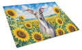 Italian Greyhound in Sunflowers Cutting Board Tempered Glass Kitchen Cutting Surface, Heat Resistant Chopping Board with Non-Slip Feet, Decorative Food Prep & Serving