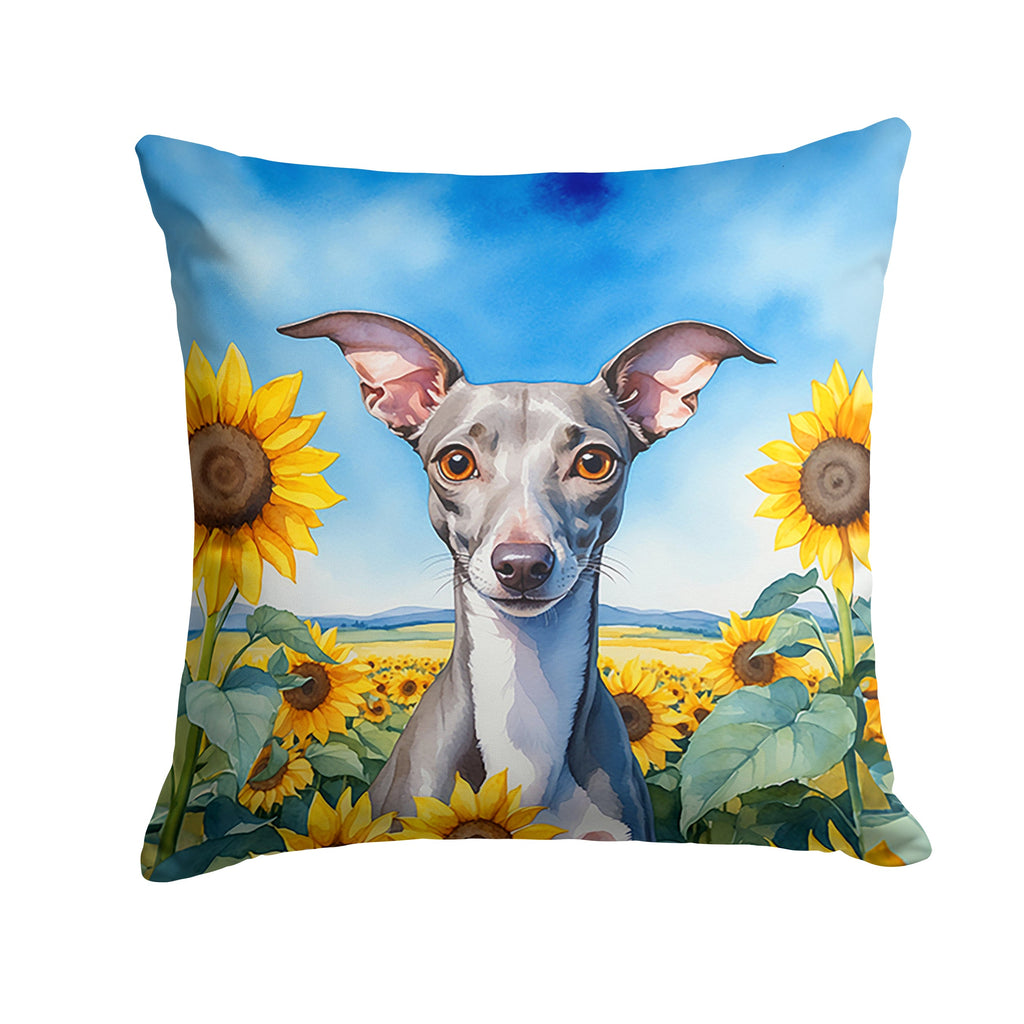Italian Greyhound in Sunflowers Decorative Throw Pillow 14x14 Indoor Outdoor Accent Cushion, Fabric Cover with Insert for Sofa, Bed, Porch & Living Room