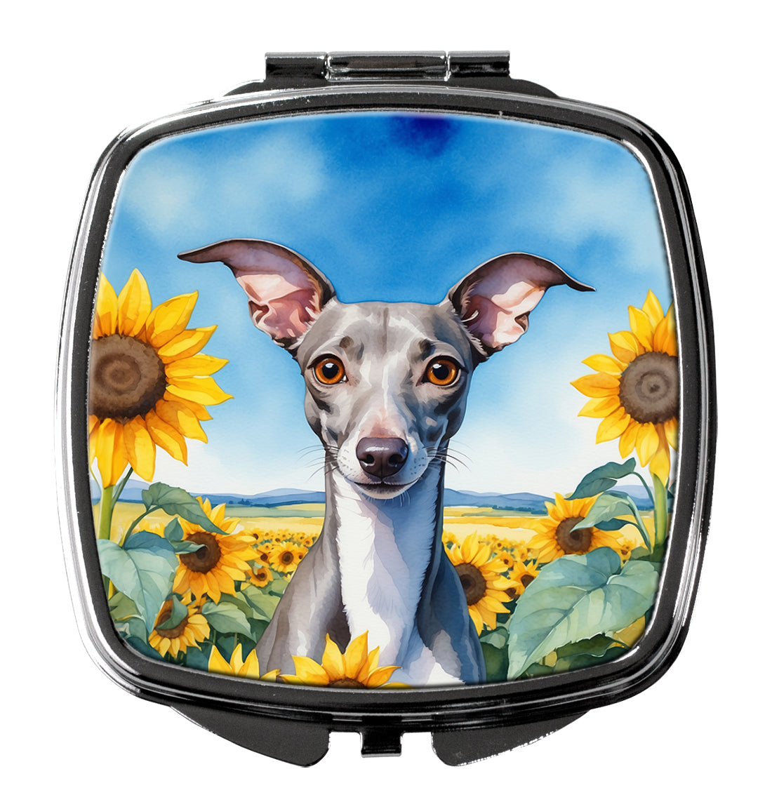 Italian Greyhound in Sunflowers Compact Mirror Decorative Travel Makeup Mirror for Women Girls Gifts Pocket Makeup Mirror Folding Handheld