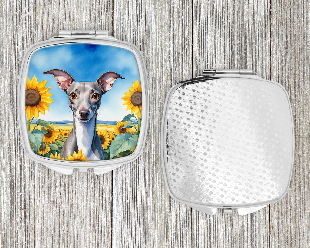 Italian Greyhound in Sunflowers Compact Mirror Decorative Travel Makeup Mirror for Women Girls Gifts Pocket Makeup Mirror Folding Handheld