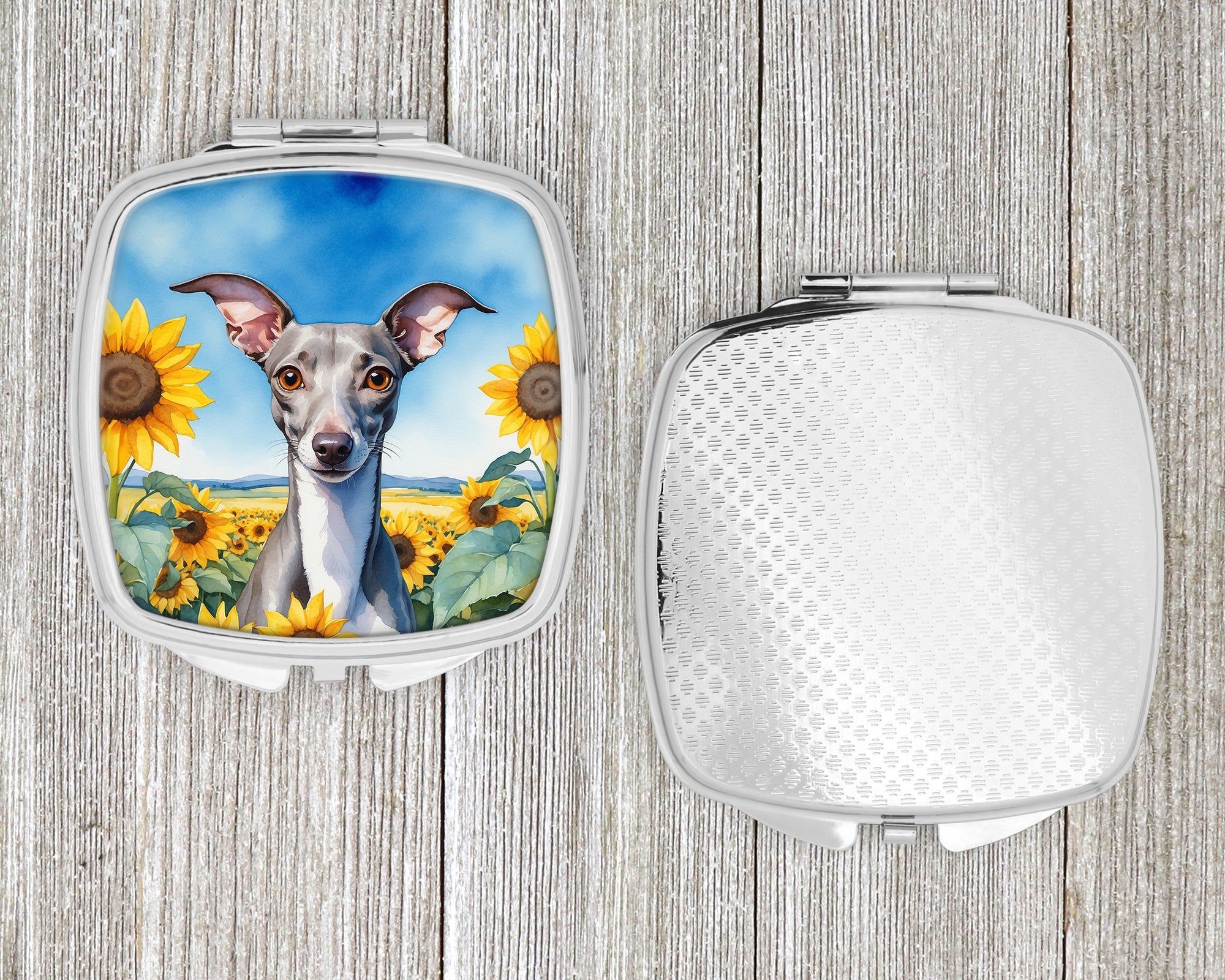 Italian Greyhound in Sunflowers Compact Mirror Decorative Travel Makeup Mirror for Women Girls Gifts Pocket Makeup Mirror Folding Handheld