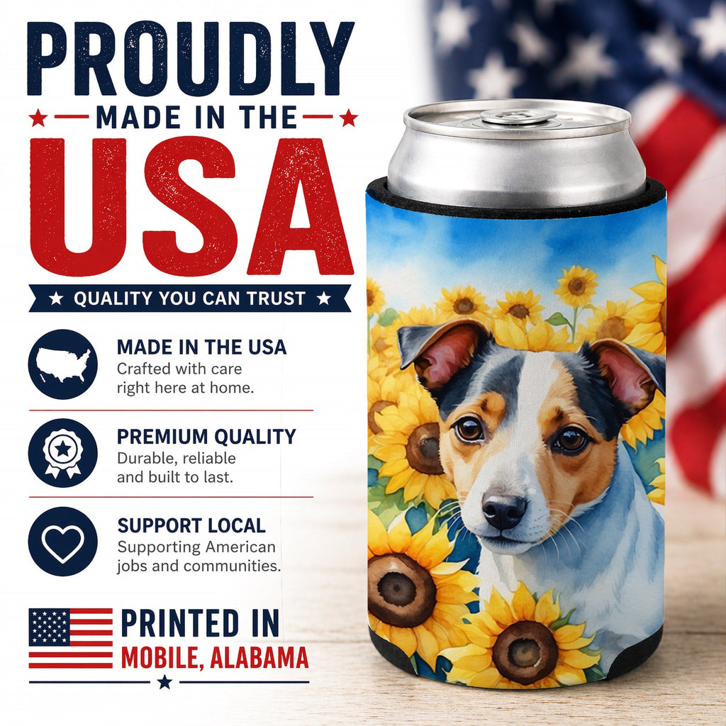 Jack Russell Terrier in Sunflowers Can or Bottle Hugger Cooler Sleeve for Standard 12 oz Cans, Insulated Foam Beer & Soda Can Hugger Reusable