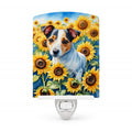 Jack Russell Terrier in Sunflowers Ceramic Night Light Compact, UL-Certified, Ideal for Bedroom, Bathroom, Nursery, Hallway, Kitchen, 6x4x3, Multicolor