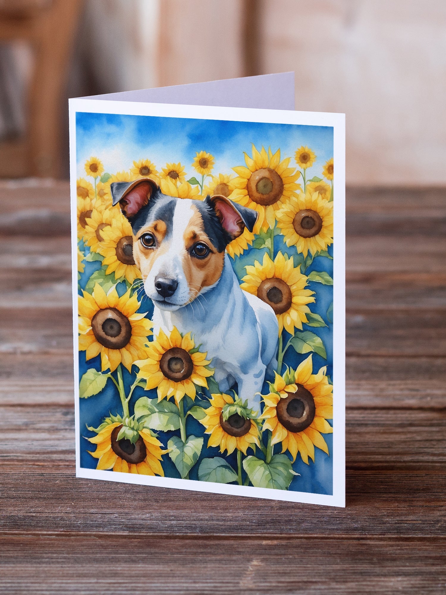 Jack Russell Terrier in Sunflowers Greeting Cards Pack of 8 Blank Cards with Envelopes Whimsical A7 Size 5x7
