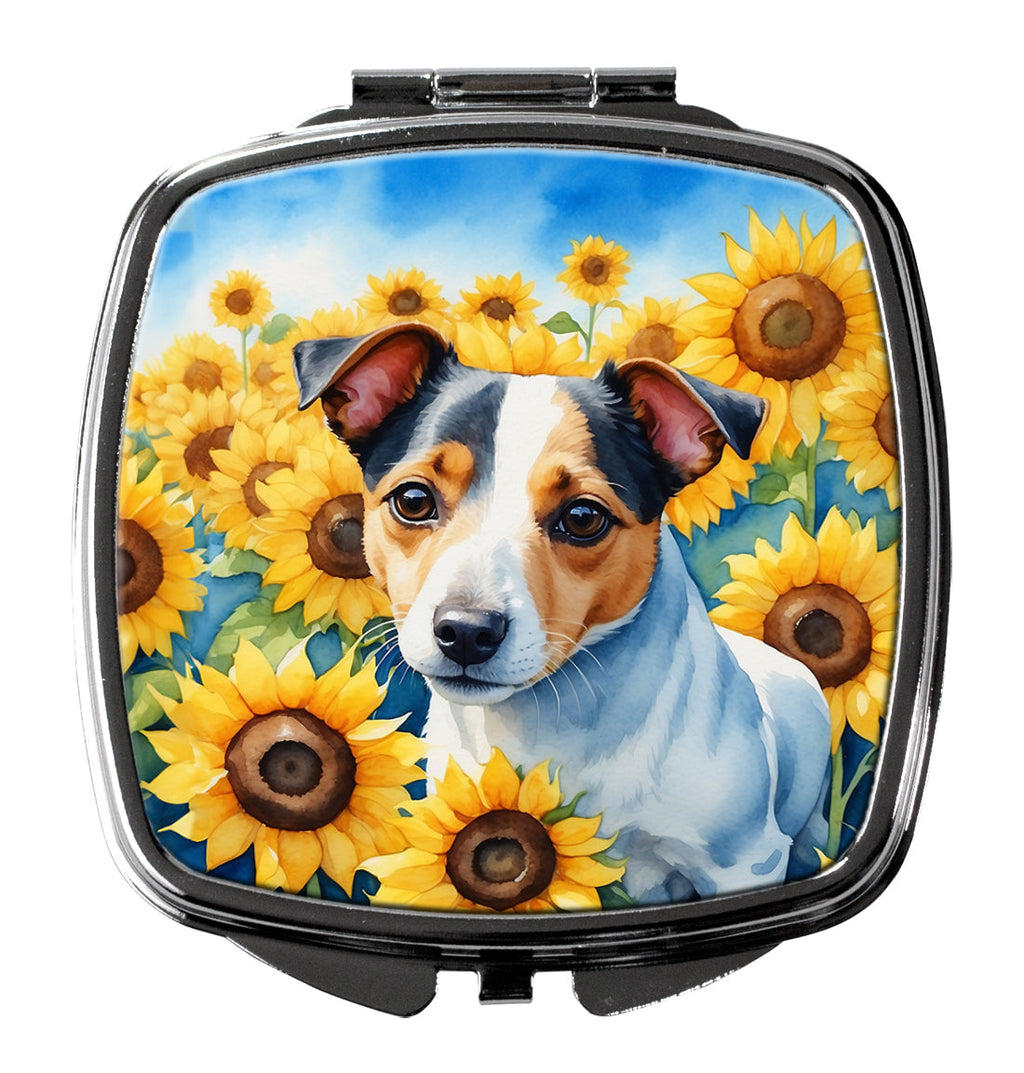 Jack Russell Terrier in Sunflowers Compact Mirror Decorative Travel Makeup Mirror for Women Girls Gifts Pocket Makeup Mirror Folding Handheld