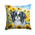 Japanese Chin in Sunflowers Decorative Throw Pillow 14x14 Indoor Outdoor Accent Cushion, Fabric Cover with Insert for Sofa, Bed, Porch & Living Room