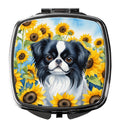 Japanese Chin in Sunflowers Compact Mirror Decorative Travel Makeup Mirror for Women Girls Gifts Pocket Makeup Mirror Folding Handheld