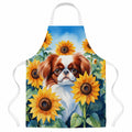 Japanese Chin in Sunflowers Apron Cooking Kitchen Server Baking Crafts Gardening for Adult Women Men, Unisex, Large, Multicolor