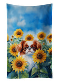 Japanese Chin in Sunflowers Kitchen Towel Velour Plush Front and Cotton Loop Back Machine Washable