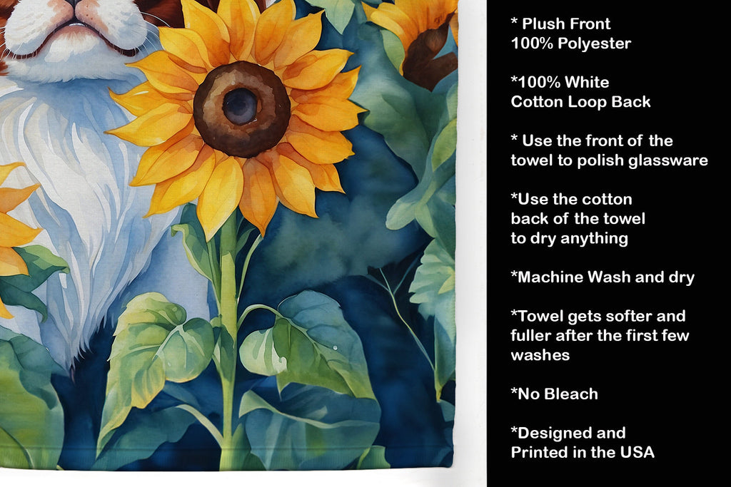 Japanese Chin in Sunflowers Kitchen Towel Velour Plush Front and Cotton Loop Back Machine Washable