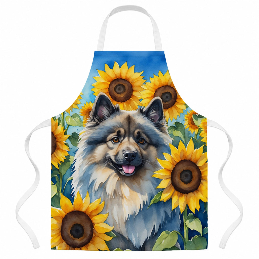Keeshond in Sunflowers Apron Cooking Kitchen Server Baking Crafts Gardening for Adult Women Men, Unisex, Large, Multicolor