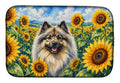 Keeshond in Sunflowers Dish Drying Mat Absorbent Dish Drying Mat Pad for Kitchen Counter Dish Drainer Mat for Countertop, 14 x 21", Multicolor