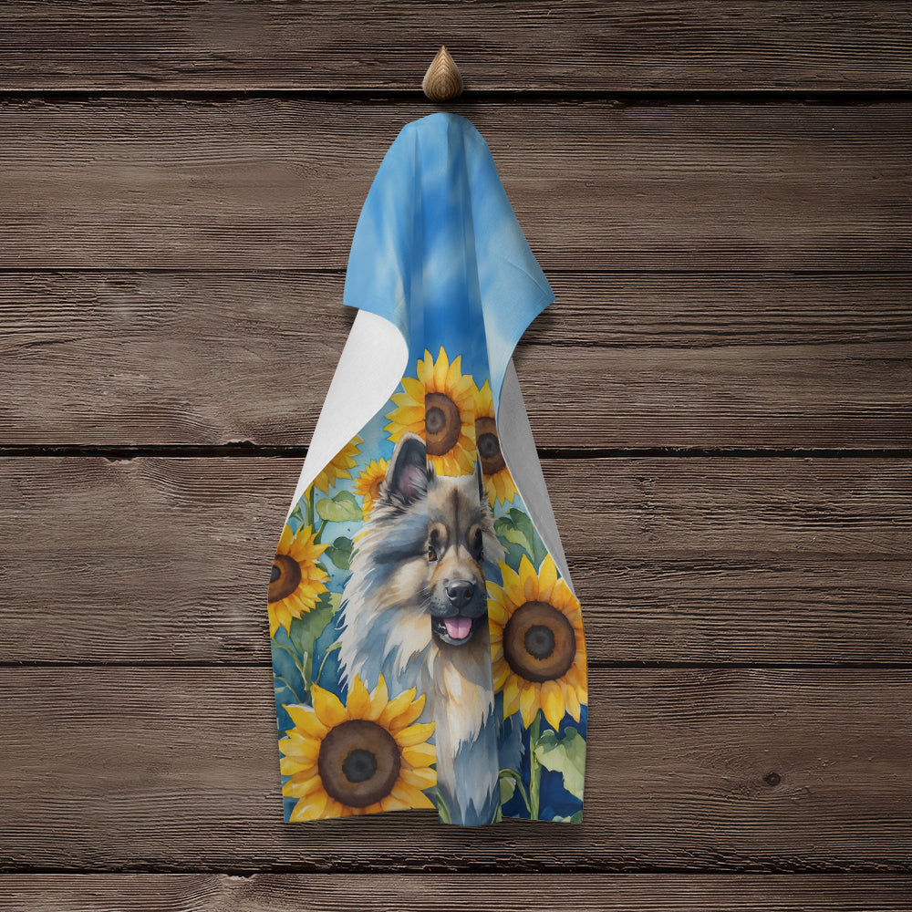 Keeshond in Sunflowers Kitchen Towel Velour Plush Front and Cotton Loop Back Machine Washable