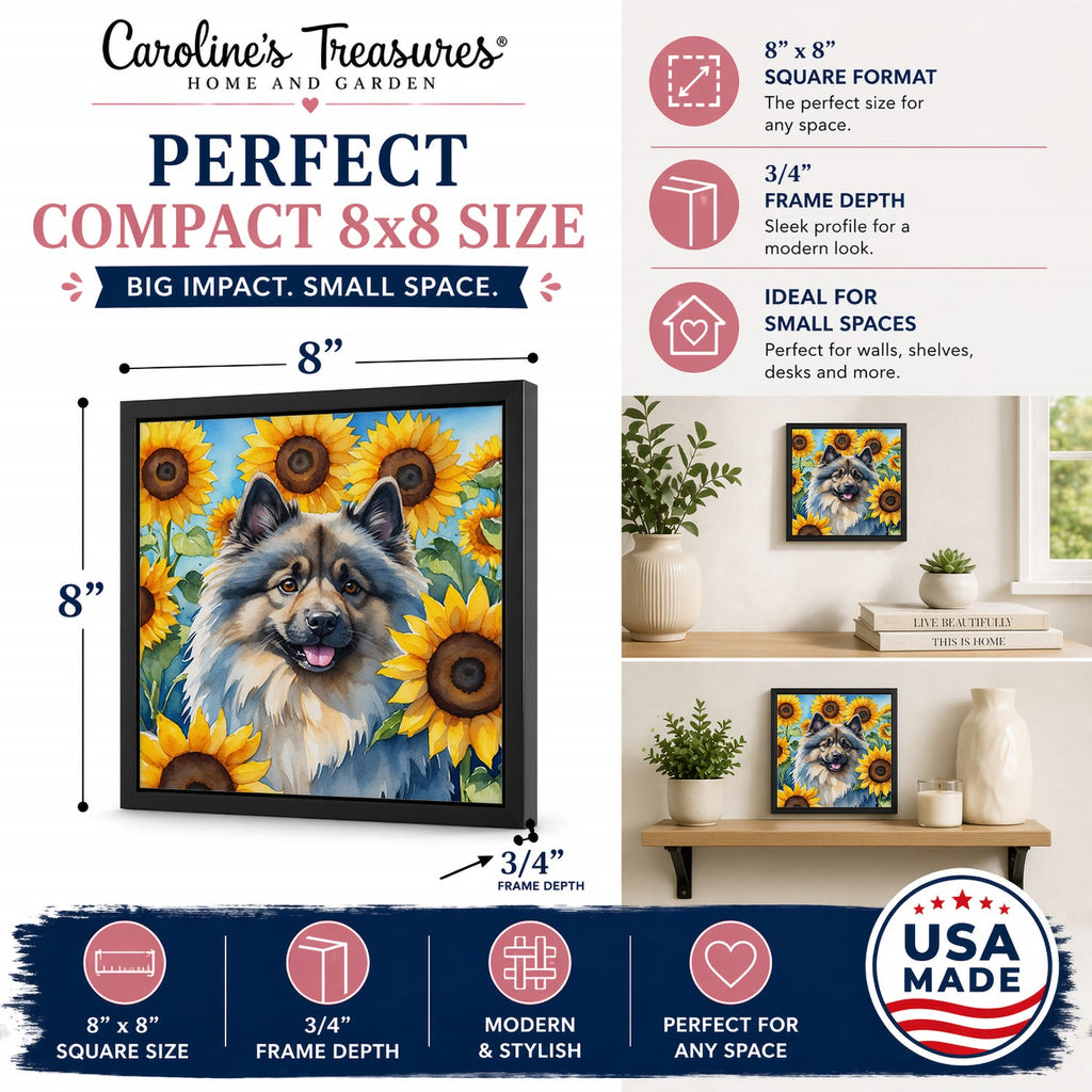 Keeshond in Sunflowers Framed Metal Print Bathroom, Kitchen, Office, Home Decor Wall Art Ready to Hang, Square, 8X8