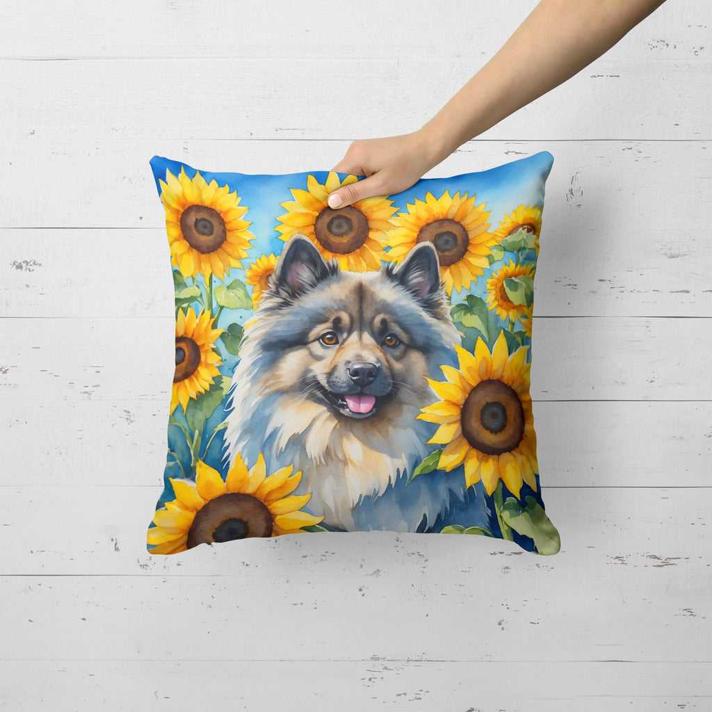 Keeshond in Sunflowers Decorative Throw Pillow 18x18 Indoor Outdoor Accent Cushion, Fabric Cover with Insert for Sofa, Bed, Porch & Living Room