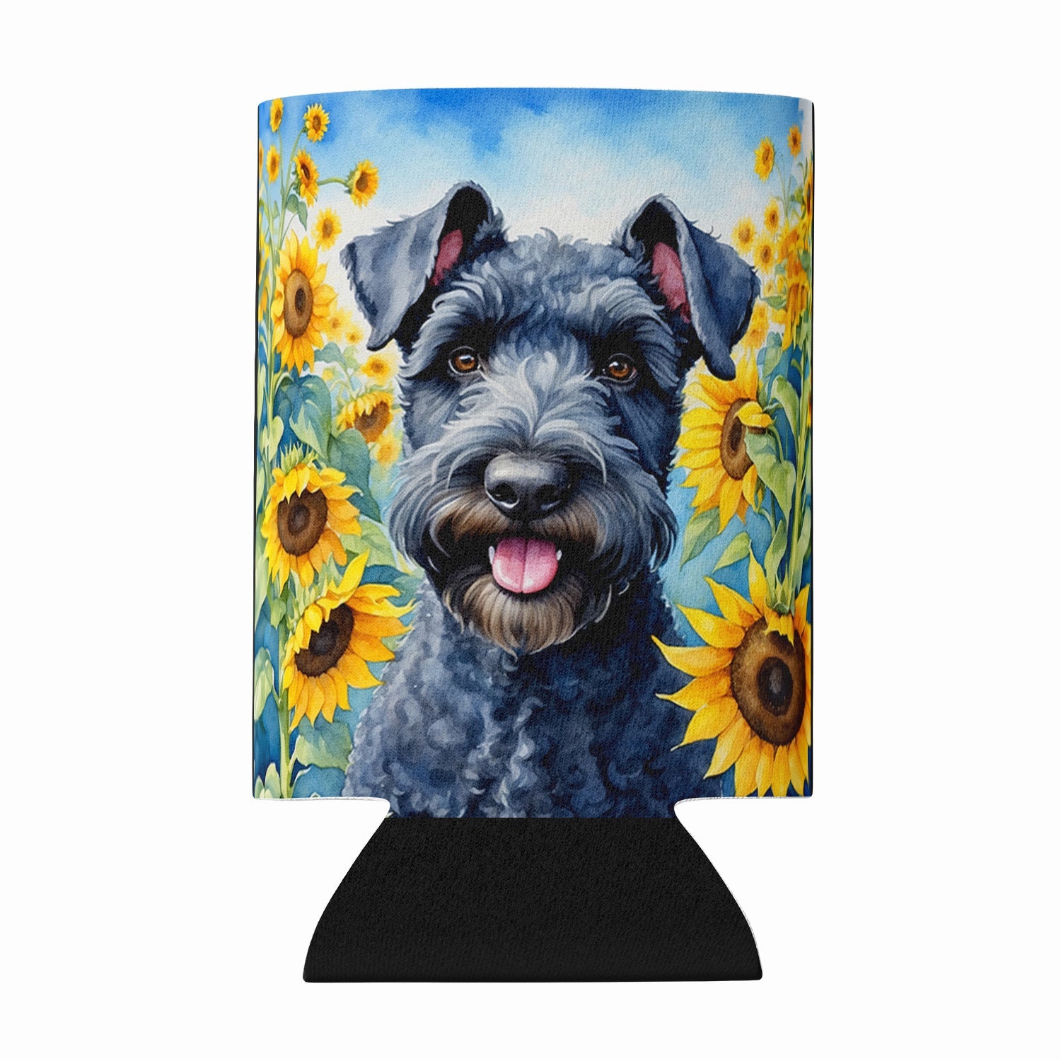 Kerry Blue Terrier in Sunflowers Can or Bottle Hugger Cooler Sleeve for Standard 12 oz Cans, Insulated Foam Beer & Soda Can Hugger Reusable