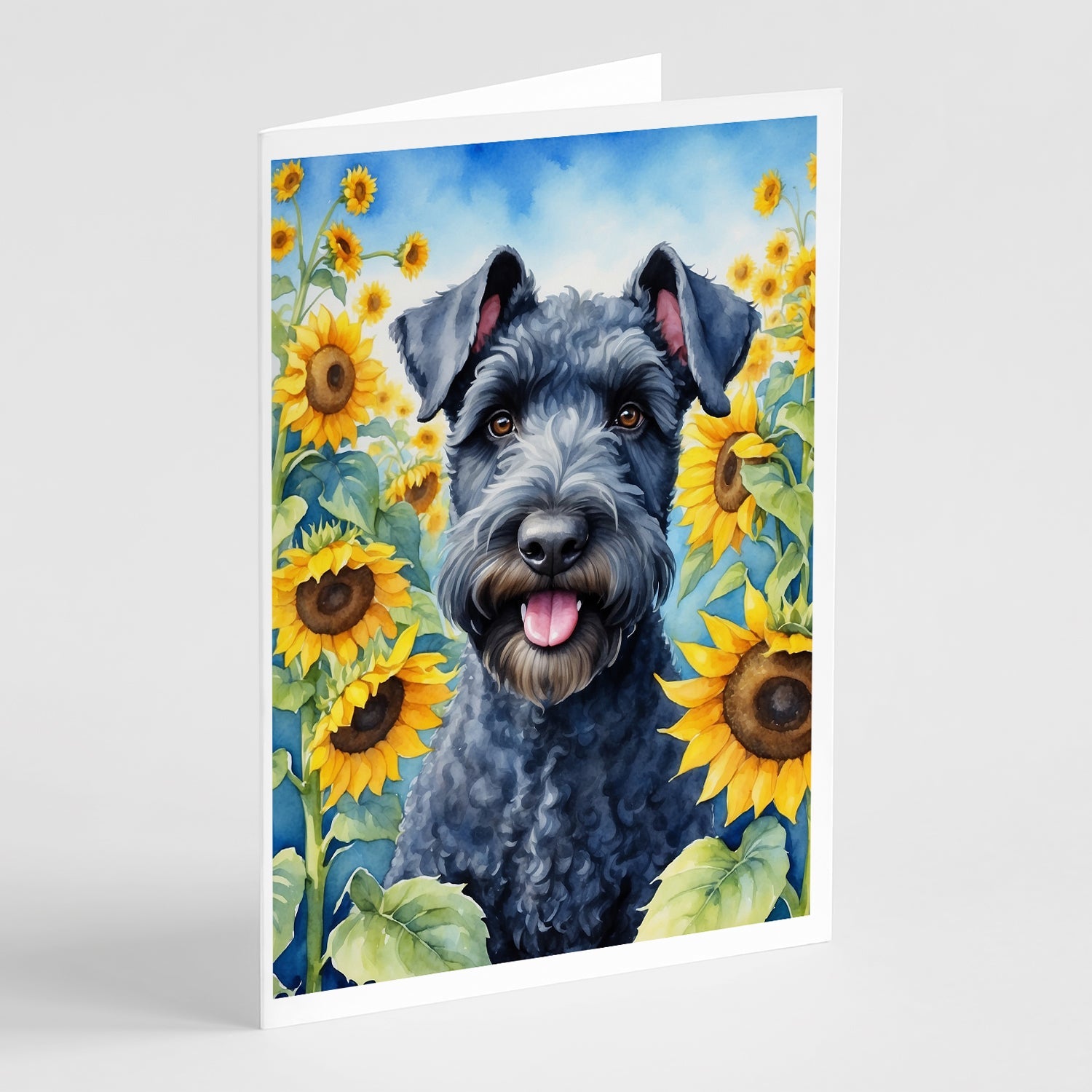 Kerry Blue Terrier in Sunflowers Greeting Cards Pack of 8 Blank Cards with Envelopes Whimsical A7 Size 5x7
